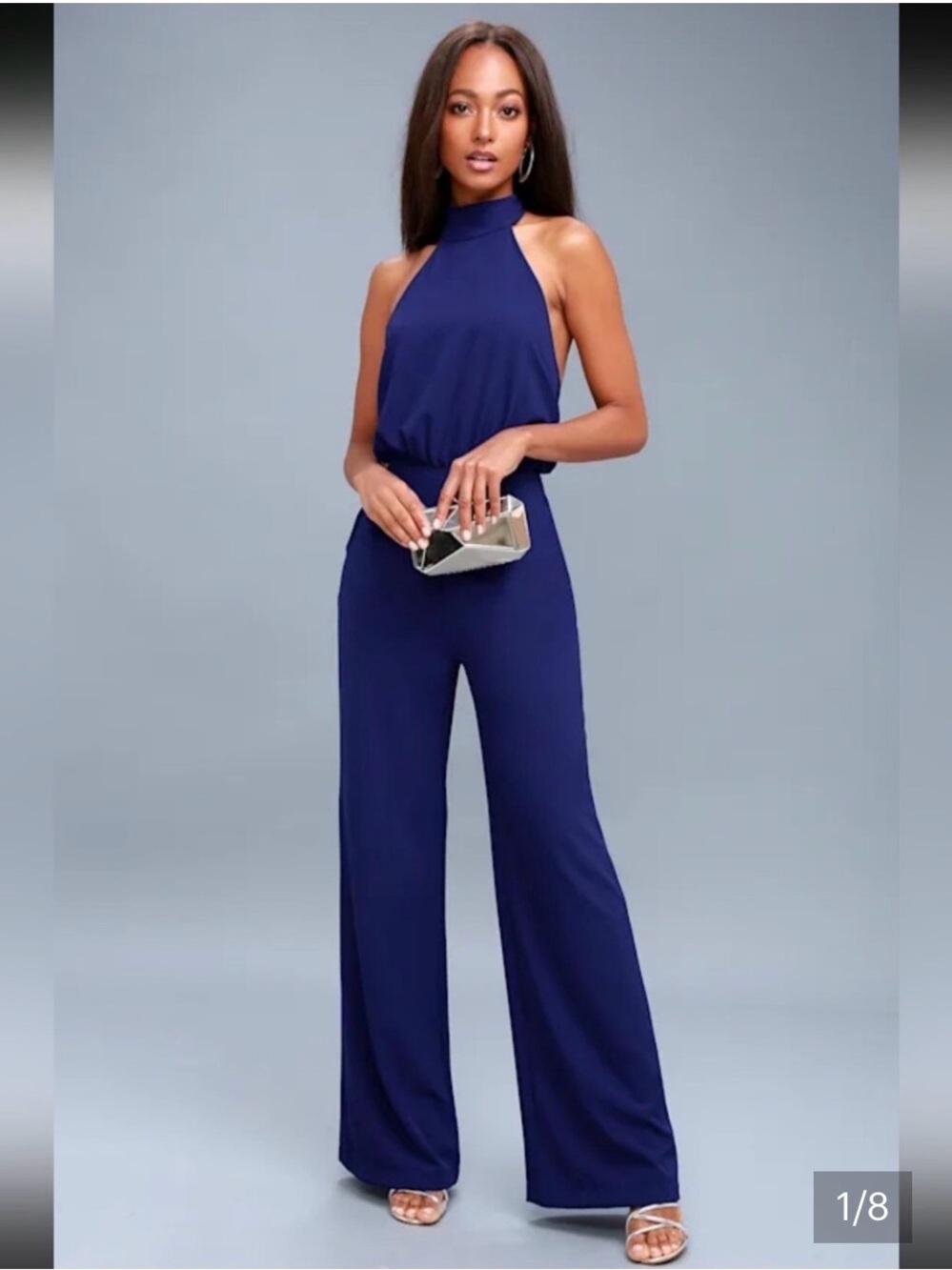 Lulu's Sleeveless High-Neck Wide-Leg Jumpsuit in royal blue nwt moment for life